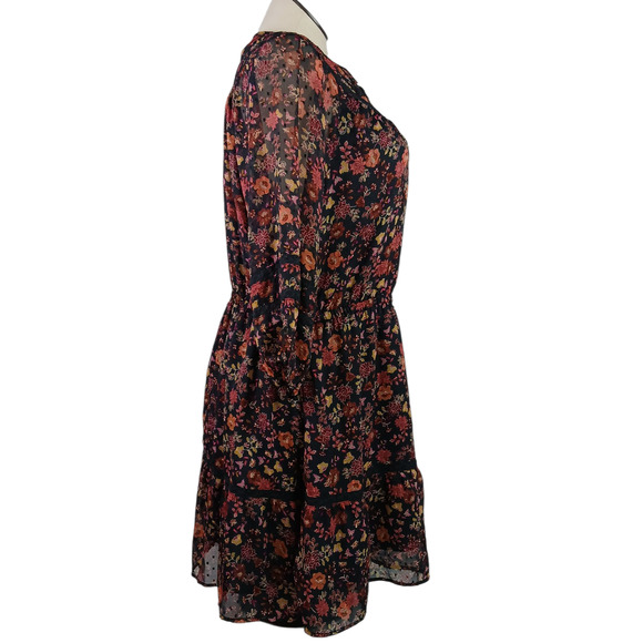 Loft SZ XL Floral Clip Tiered Button Dress NWT Black Multicolored Floral - Picture 6 of 8